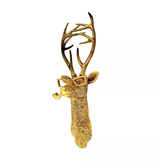 Mr Buck Deer Head Stag Bust With Glasses Resin Wall Mount Whimsical Decor